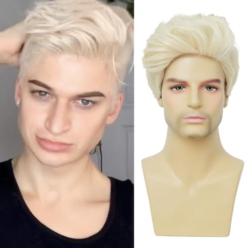 Kaneles Mens Blonde Short Synthetic Wig Natural Fluffy Heat Resistant Halloween - Blonde1