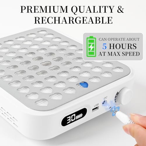 ANGNYA Rechargeable Nail Dust Collector with LED Light - White