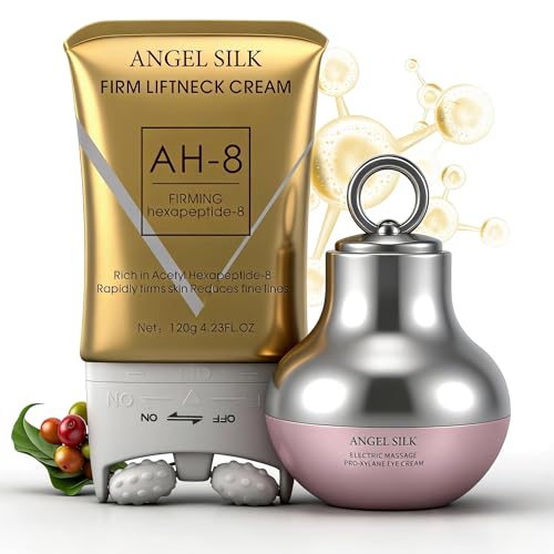 Angel Silk AH-8 Firming Neck-Eye Cream Bundle, Tightening & Revitalizing Set, Electric Massage Eye Cream with Red Light, Firm Smooth of Eye Fine Lines, Anti-Wrinkle Deep Moisturizing Skincare