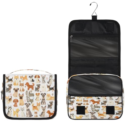 Bardic Hanging Toiletry Bag for Women Cute Dogs Travel Makeup Bag Cosmetic Organizer for Gilrs Waterproof Hygiene Bag Shower Wash Bags with Hanging Hook for Bathroom Beach Gym