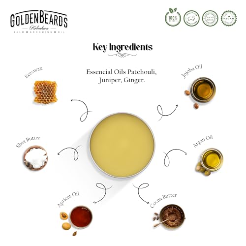 Golden Beards Organic Beard Balm Toscana ? Shea, Cocoa & Beeswax Blend with Juniper & Ginger Scent ? 60ml Vegan Styling Balm for Beard Softening & Conditioning, Handmade in Denmark.
