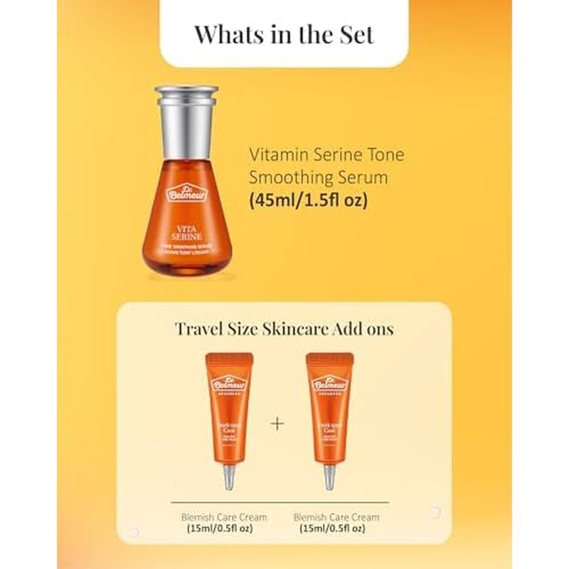 Dr. Belmeur Vitamin Serine (Serum Set, 2.5fl oz, 3 Pieces) - Lightweight Ampoule for Healthy, Clear Complexion. Korean Skincare by LG Beauty. Vitamin C & B3, Provitamin B5
