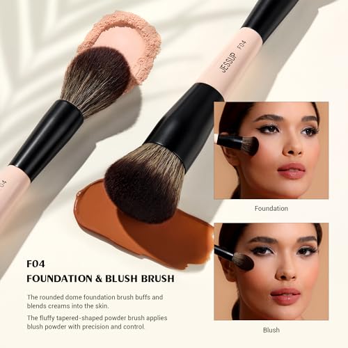 Jessup C-Peach Dust 3pcs Face Makeup Brush Set Double Ended for Foundation Contour Blush