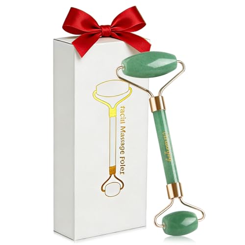 Smooth Face Roller - 100% Natural Brazilian Dongling Jade Massager for Puffy Eyes - Quiet Integrated Frame - Beauty Tool with Gift Packaging