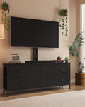 DrawXynth Black TV Stand with Mount and 6 Fabric Drawers for 32-75 Inch TVs