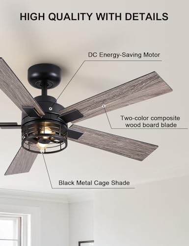 46 Inch Farmhouse Ceiling Fan with Lights and Remote Control - Rustic Style