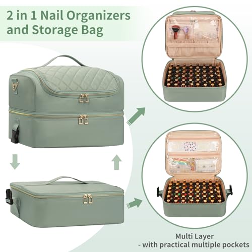 Extra Large Nail Polish Organizer Holds 117 Bottles - Three Layer Nail Organizers And Storage Bag, Portable Nail Supplies Organizer Case, Nail Tech Kit Travel Carrying Box with Shoulder Strap