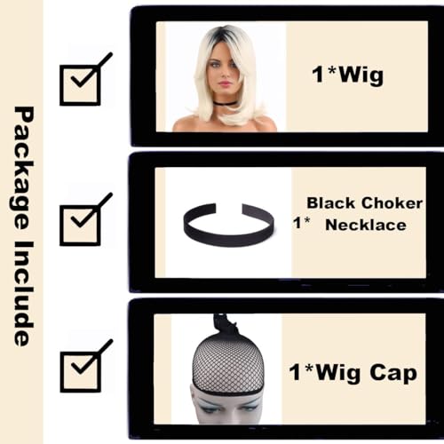 Ombre Blonde Short Bob Wig for Women - Layered Synthetic Cosplay Hair, Adjustable Cap Included