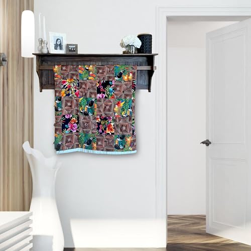 Wall Mounted Quilt Rack with Shelf - Solid Pine Wood Blanket Holder Brown - Rustic Farmhouse Decor