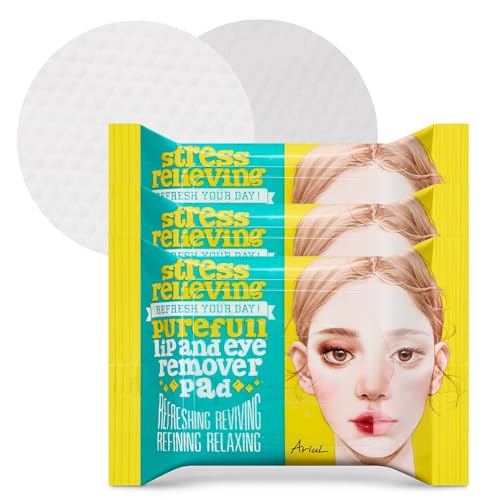 Ariul Purefull Lip & Eye Makeup Remover Pads ? Oil-Infused Dual-Sided Pads, Gentle Exfoliation, Travel Friendly Compact Size, Korean Skincare, 30 Pads x 3 Pack