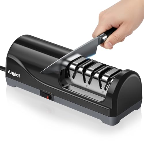 Anylot Black 3-Stage Electric Knife Sharpener with Diamond Abrasives