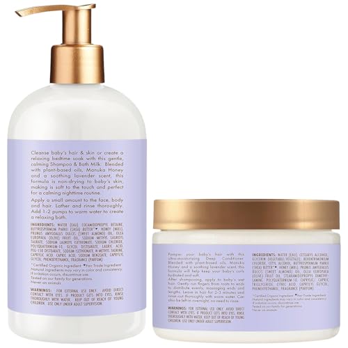 SheaMoisture Baby Essentials, Nighttime Shampoo & Bath Milk + Deep Conditioner, Manuka Honey & Lavender, Pediatrician-Tested, Hypoallergenic, Tear-Free