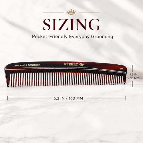 Speert #20 Handmade Swiss Tortoise Acetate Wide Tooth Hair Comb for Thick & Curly Hair - Variation #20