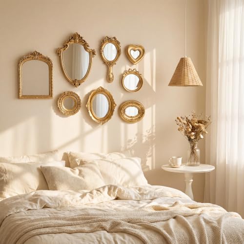 Vintage Mirror Set - 11in, 10in, 5in, 3in Wall Decor 8 Pcs Elegant Style