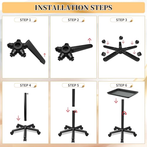 Black Salon & Tattoo Rolling Tray Cart with Height Adjustment - Niuadage