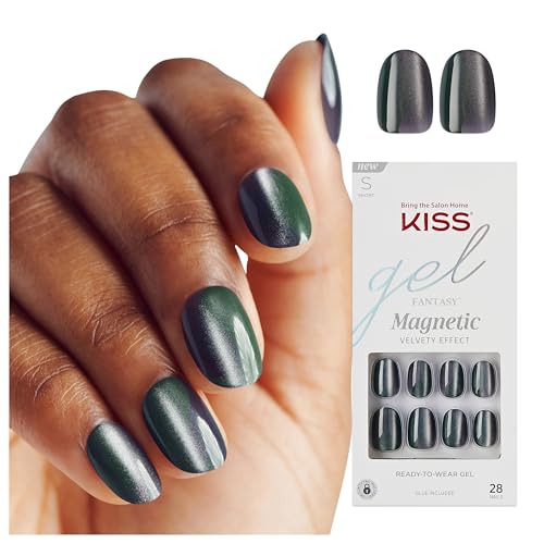 KISS Gel Fantasy, Press On Nails, Nail glue included, 'Dial Me', Gray, Short Size, Oval Shape, Includes 28 Nails, 2g glue, 1 Manicure Stick, 1 Mini File