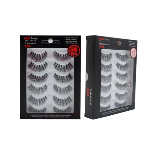 Red Cherry Eyelashes #43 False Eyelashes, 12 Pairs, Full Black, Handcrafted, Natural-Glamour Style, Cruelty-Free, Vegan