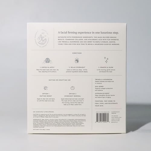 Mount Lai Berry Bounce Overnight Face and Neck Lifting Collagen Mask - 4 Pack with Hyaluronic Acid, Tremella Mushroom & Goji Berry for Plump, Firm Skin Appearance from Face to Decolletage