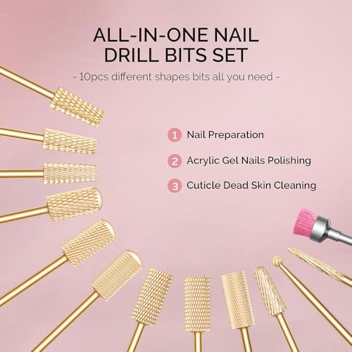 GLIX 13-Piece Gold Nail Drill Bits Set for Acrylic & Gel Removal - Ambidextrous