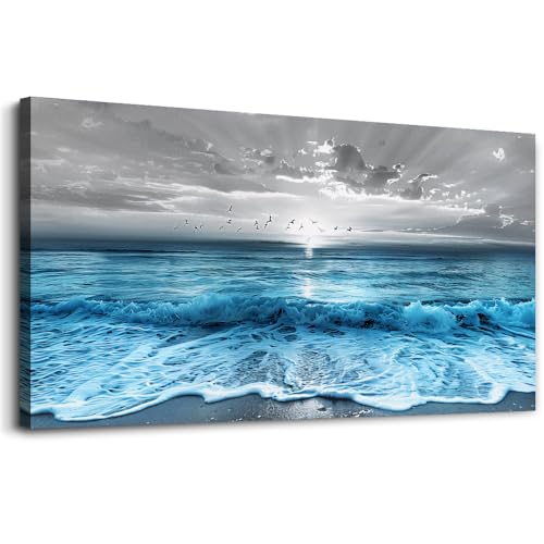 Large Canvas Wall Art - Blue Sea Wave Ocean Painting 24x48 Inch for Living Room Bedroom Office Decor - Variation of THIS listing