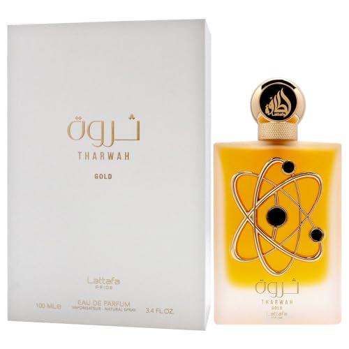Lattafa Tharwah Gold Floral Unisex Eau de Parfum Spray 3.4oz – Sweet, Long-Lasting Fragrance