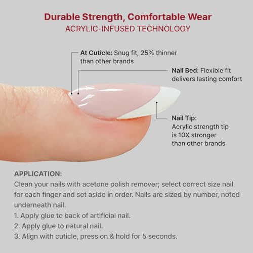 KISS Acrylic French False Nails Kit, Long Coffin Wide Fit Design Nail, Classic White Color French Tip Nails, Ready to Wear Gel & Manicure Stick Included, Long-Lasting Convenient & Easy to Apply