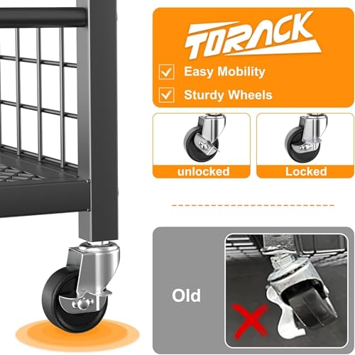 TORACK Garden Tool Stand with Wheels & Side Shelves - Heavy-Duty Yard Organizer