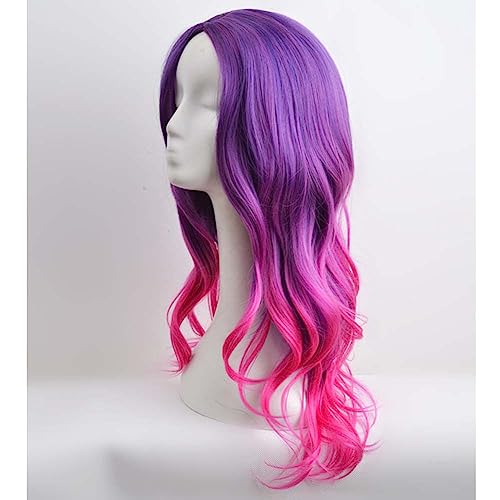 Long Wavy Colorful Ombré Wig for Women Girls - Purple Pink Ombre, 55cm, Heat-Resistant Synthetic Fiber, Halloween & Cosplay