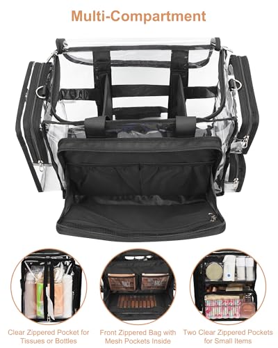 Extra Large Clear Makeup Organizer Bag with Dividers & Shoulder Strap - Professional Cosmetic Travel Tote