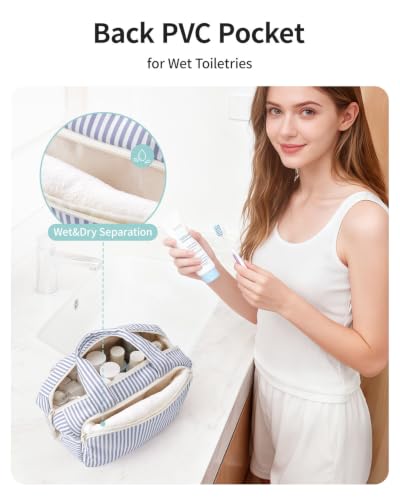 Narwey Travel Toiletry Bag for Women – Large Makeup & Cosmetic Organizer, Y-Greyish Blue Stripe