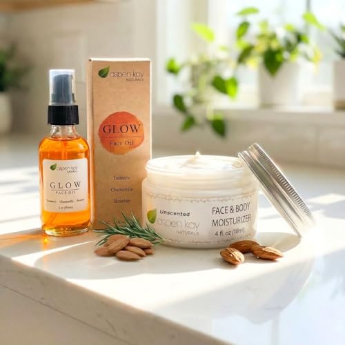 Natural Face & Body Moisturizer with Turmeric & Rosehip Oil - 4 oz & Face Oil Duo 2 oz