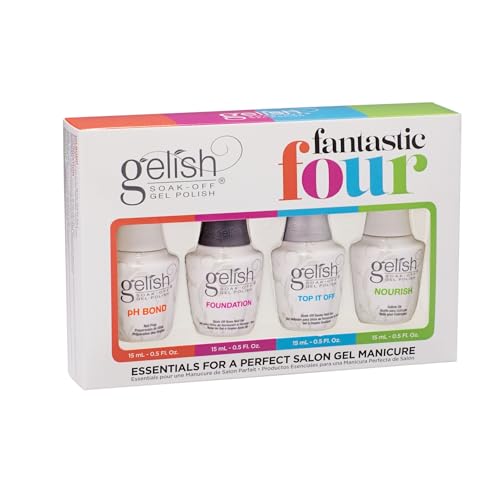 Gelish Fantastic Four Essentials Kit ? Long-Lasting, Chip-Free Shine, Durable Finish, Complete Professional Manicure System for Salon-Quality Nails at Home