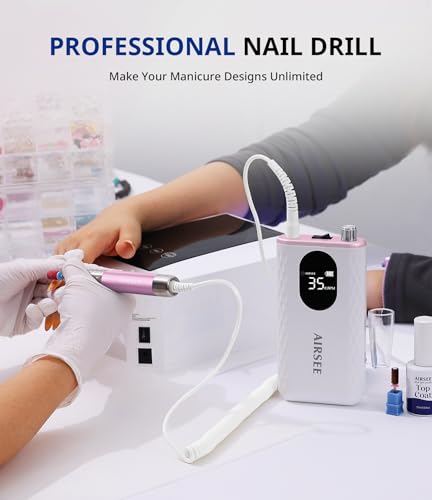 AIRSEE Pink Rechargeable Cordless Nail Drill - Professional Manicure Tool