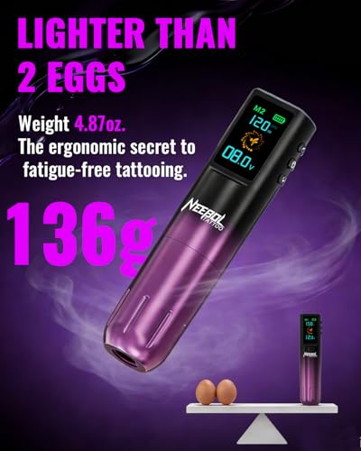 Wireless Tattoo Gun Kit with 47 Pieces - Purple, Model Neebol L - Beginner Friendly
