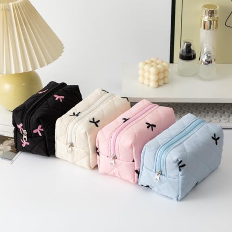 2Pcs Bowknot Makeup Bag Cute Bow Travel Cosmetic Bag Set for Women Girls Large Small Zipper Makeup Pouch for Purse Aesthetic Portable Toiletry Bag Organizer£¨Black£©