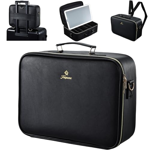Large Makeup Bag with LED Mirror - Travel Cosmetic Train Case for Makeup Artists, Black