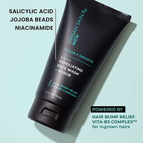 Urban Skin Rx¢ç Men's Clear & Smooth Daily 2-In-1 Cleansing Face Wash + Exfoliating Scrub, Improves the Look of Ingrown Hairs & Clogged Pores, Brightens Dull Complexions, Smooths Rough Texture, 5.1 Oz