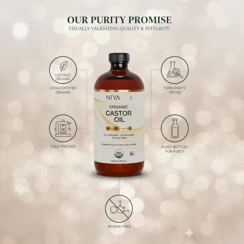 Terravera NIYAVERA Organic Castor Oil 16oz – Cold Pressed, Hexane Free, Glass Bottle
