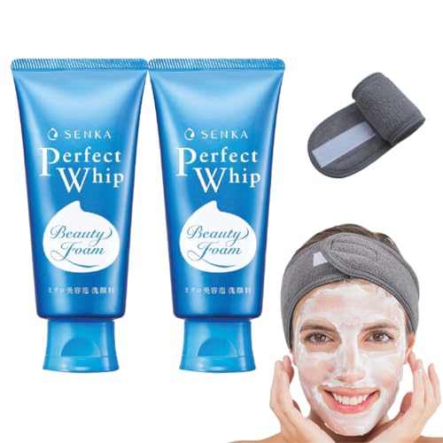 Senka Perfect Whip Beauty Foam Facial Cleanser 120g - Pack of 2 - Made in Japan - Free Hairband Included