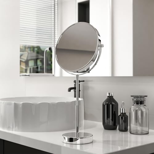 Nicesail Adjustable 7X Magnified Tabletop Makeup Mirror - Chrome Finish, 15x9 Inches
