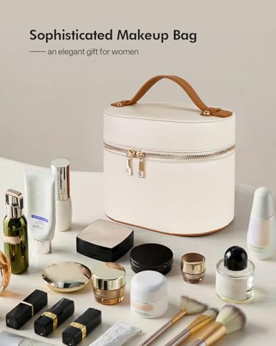 Prite 2-Piece Beige-Brown Travel Makeup Bag Set with Clear Pouch for Women