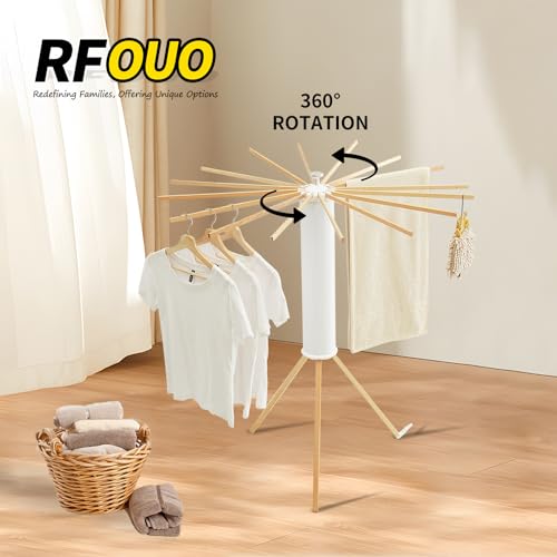 Wooden Foldable Clothes Drying Rack Tripod with 16 Rods - Standing Version