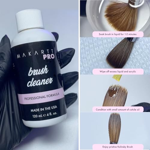 MakarttPro Brush Cleaner and Acrylic Kolinsky Brush Bundle - Size #12, Professional 100% Kolinsky Hair Acrylic Nail Brush with Acetone-Free Cleaner for Perfect Bead Control and Easy Maintenance