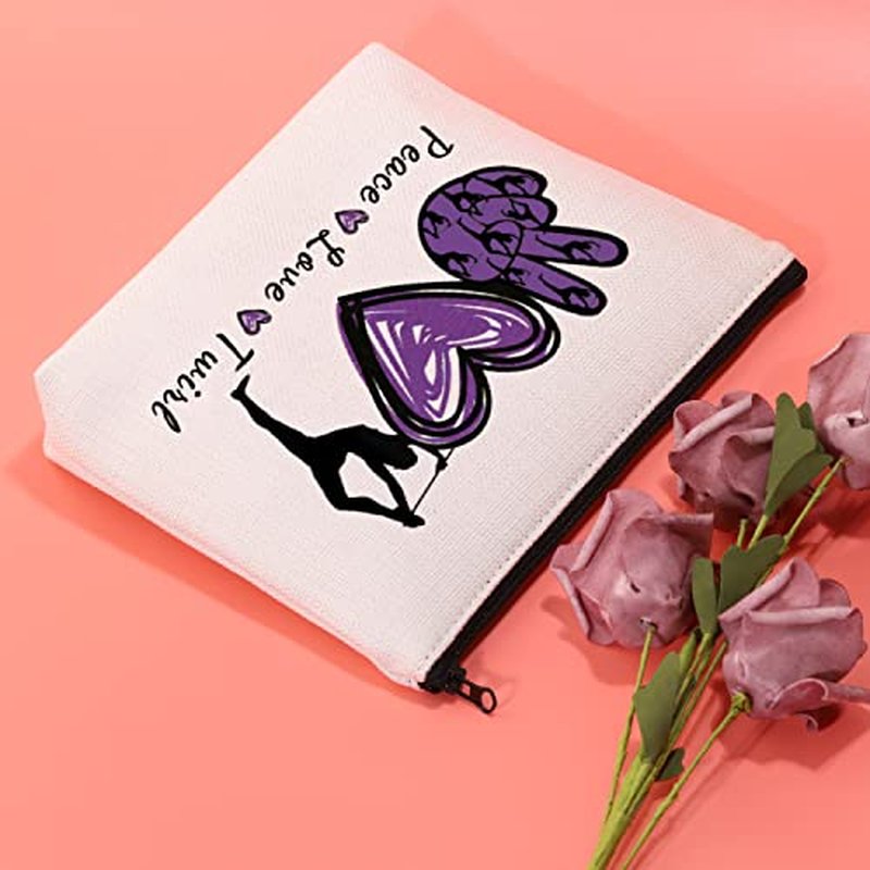 JXGZSO Baton Twirling Gift Peace Love Twirl Cosmetic Bag Baton Gifts For Women Baton Gymnast Makeup Bag Twirling Lover Gift