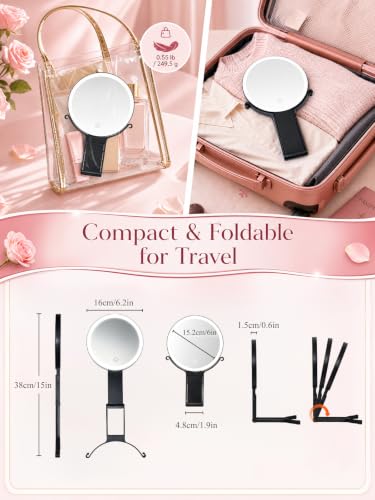 Black 40X/1X Double-Sided LED Travel Makeup Mirror with Light - Jadazror