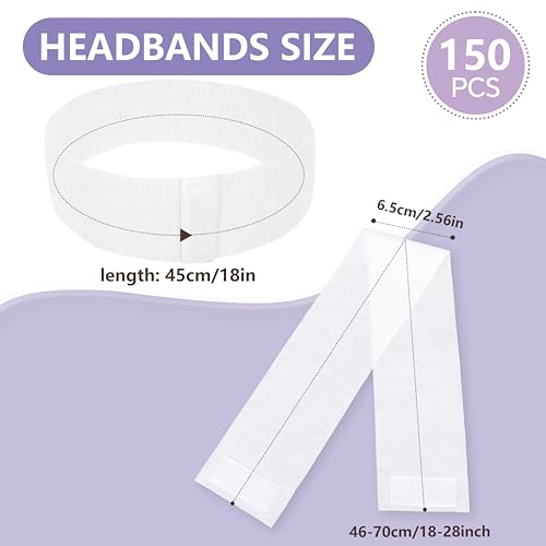 Disposable Spa Facial Headbands Pack of 150 - Soft Breathable Elastic Hair Wraps with Adjustable Closure for Skincare & Makeup - One Size Fits Most