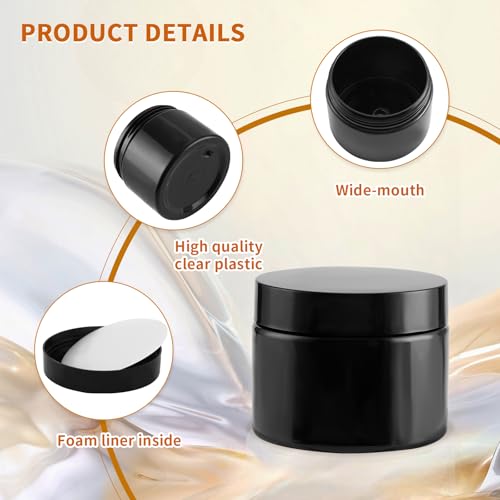 36 Pack 2 Oz Refillable Plastic Containers with Black Lids - Leakproof & BPA Free