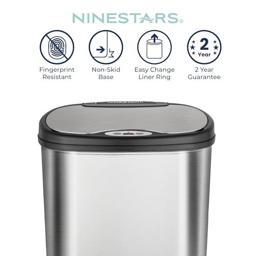 Ninestars 13 Gallon Oval Touchless Motion Sensor Trash Can - Silver & Black