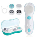 Electric Face Cleansing Brush with 4 Heads & 2 Speeds - Green - Waterproof & Rechargeable