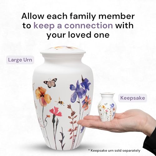 Always With Us Large White Wildflower Breeze Cremation Urn for Women – 11"H x 7"W, Holds Ashes